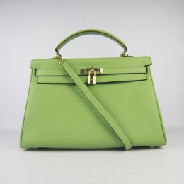 Hermes Kelly 35Cm Togo Leather Handbag Green/Gold